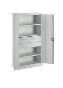 Pavoy Zwaarlastkast, hoogte 1950 mm, 3 legborden, 3 laden, grijs