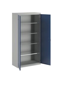 eurokraft pro Vleugeldeurkast, 4 legborden, breedte 1000 mm, lichtgrijs / gentiaanblauw