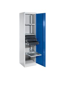 eurokraft pro Materiaalkast, breedte 500 mm, 3 uitschuifbare legborden, 3 laden, deur gentiaanblauw