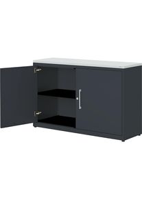 Mauser Armario de puertas batientes, H x A 830 x 1200 mm, tablero de plástico, 1 balda, gris antracita / gris antracita / gris luminoso