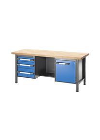 eurokraft pro In hoogte verstelbare werkbank, stellingbouw, 3 laden, 1 deur, 1 legbord, breedte 2000 mm, antraciet / blauw