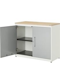 Mauser Armario de puertas batientes, H x A 830 x 1000 mm, tablero de plástico, 1 balda, blanco puro / aluminio blanco / arce