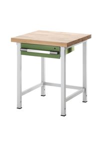 H&ouml;henverstellbare Werkbank, Gestellbauweise, 1 Schublade, Breite 750 mm, lichtgrau / gr&uuml;n eurokraft pro