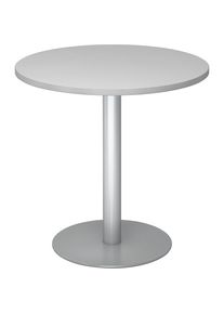 Besprechungstisch, Ø 800 mm, 755 mm hoch, Gestell silber, Platte lichtgrau