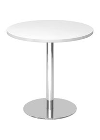 Besprechungstisch, &Oslash; 800 mm, 755 mm hoch, Gestell verchromt, Platte wei&szlig;