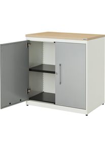 Mauser Armario de puertas batientes, H x A 830 x 800 mm, tablero de plástico, 1 balda, blanco puro / aluminio blanco / arce