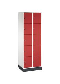 C+P Armario de 5 compartimentos Intro, 2 secciones, blanco puro/rojo vivo, A x P 620 x 500 mm