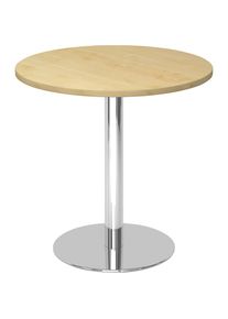 Besprechungstisch, &Oslash; 800 mm, 755 mm hoch, Gestell verchromt, Platte Ahorn-Dekor