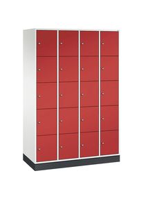 C+P Vijfvoudige locker Intro, 4 compartimenten, zuiver wit / vuurrood, b x d = 1220 x 500 mm