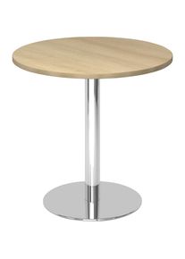 Besprechungstisch, &Oslash; 800 mm, 755 mm hoch, Gestell verchromt, Platte Eiche-Dekor