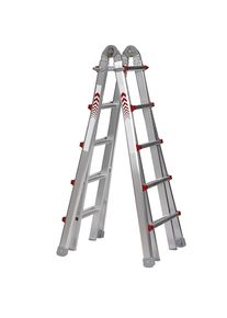 Teleskop-Klappleiter, Steh-, Anlege-, Schiebe- und Treppenleiter in Einem, 4 x 5 Sprossen
