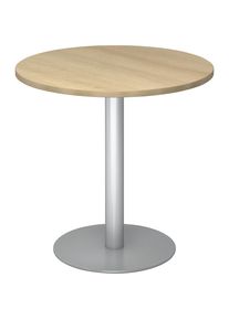 Besprechungstisch, &Oslash; 800 mm, 755 mm hoch, Gestell silber, Platte Eiche-Dekor