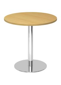 Besprechungstisch, Ø 800 mm, 755 mm hoch, Gestell verchromt, Platte Buche-Dekor