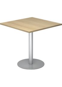 Besprechungstisch, LxB 800 x 800 mm, 755 mm hoch, Gestell silber, Platte Eiche-Dekor