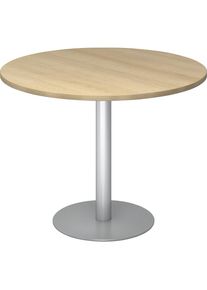 Besprechungstisch, Ø 1000 mm, 755 mm hoch, Gestell silber, Platte Eiche-Dekor