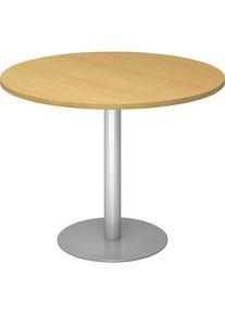Besprechungstisch, &Oslash; 1000 mm, 755 mm hoch, Gestell silber, Platte Buche-Dekor