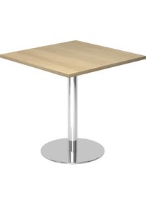 Besprechungstisch, LxB 800 x 800 mm, 755 mm hoch, Gestell verchromt, Platte Eiche-Dekor