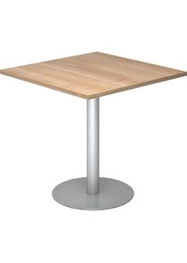Besprechungstisch, LxB 800 x 800 mm, 755 mm hoch, Gestell silber, Platte Nussbaum-Dekor