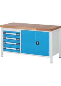 Werkbank, Gestellbauweise Serie 8000, 4 Schubladen, 1 Türfach, BxT 1500 x 700 mm eurokraft pro