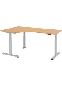 Escritorio esquinero, de altura regulable eléctricamente, a la izquierda, A x P 2000 x 1200 mm, haya