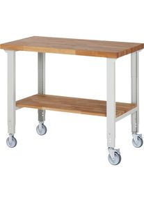 Fahrbare Werkbank Serie 7000, 2 Bock-/2 Lenkrollen, Ablageboden, Platten-BxT 1250 x 700 mm eurokraft pro