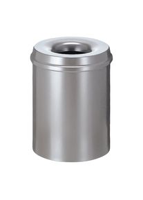 Papelera de seguridad, acero, autoextinguible, capacidad 15 l, H x Ø 360 x 255 mm, cuerpo plateado / tapa extintora plateada