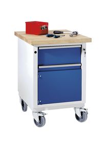 ANKE Compacte werkbank, verrijdbaar, b x d 605 x 650 mm, 1 lade, 1 kast, massief beuken plaat