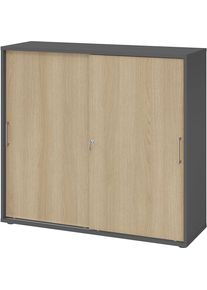 eurokraft pro Armario de puertas correderas, altura 1100 mm, 2 baldas, grafito/roble