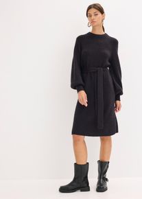 Gebreide jurk met ballonmouwen - zwart - maat 40/42 (M) - bonprix