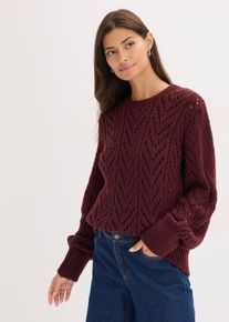 Fluffy trui met opengewerkt patroon - bruin - maat 44/46 (L) - bonprix