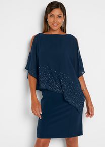 bonprix Mujer, Vestido de tubo con piedras brillantes, azul, 54