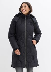 bonprix Női Rövid kabát gyémánt steppeléssel és oldalsó cipzárokkal, fekete, 48