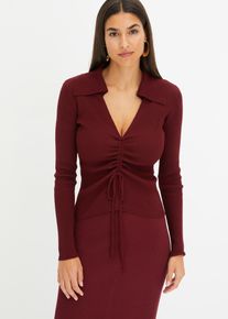 bonprix Női Bord&aacute;s pul&oacute;ver r&aacute;ncol&aacute;ssal, piros, 36/38