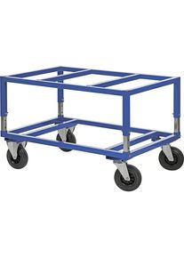 Paletten-Fahrgestell KM222, LxBxH 1200 x 1000 x 655 - 830 mm, blau, 2 Lenk- und 2 Bockrollen, ab 5 Stk Kongamek