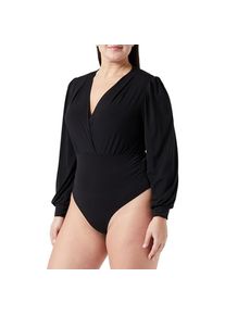 Naemi, Damen, Bodys, Elegante Body mit V-Ausschnitt, Wickellook und langen Ärmeln, Schwarz, (S)