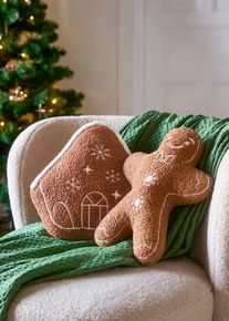 Dekokissen Lebkuchenhaus, braun, Größe 35x30 cm, Fleece, bonprix