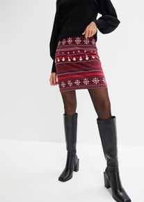 Minirock mit Norwegermuster aus Baumwoll-Elasthan-Mix, rot, Gr&ouml;&szlig;e 56/58 (3XL), mit Baumwolle, bonprix