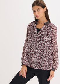 Gemusterte Chiffon-Bluse mit Stickerei, wei&szlig;, Gr&ouml;&szlig;e 38, bonprix