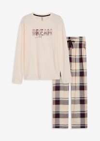 Pyjama mit weicher Webhose und Geschenktasche, beige, Größe 48/50 (XL), Oberteil: 100% Baumwolle,Unterteil: Flanell, bonprix