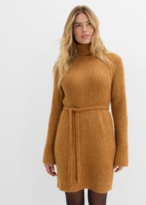 Kurzes Ripp-Strickkleid mit Rollkragen, braun, Größe 52/54 (XXL), bonprix