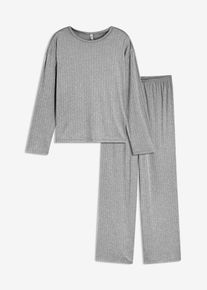 Pyjama aus weichem Pointelle-Jersey, grau, Gr&ouml;&szlig;e 36/38 (S), bonprix