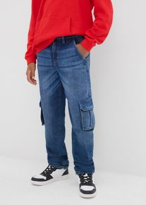 Loose Fit Thermo-Cargojeans mit Jerseyfutter Tapered, blau, Gr&ouml;&szlig;e 164, mit Baumwolle, bonprix