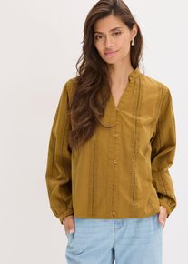 Bluse aus Baumwolle mit Spitzen-Details, grün, Größe 46, mit Baumwolle, bonprix