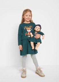 Jerseykleid + Puppenkleid aus reiner Bio-Baumwolle (2-tlg. Set), gr&uuml;n, Gr&ouml;&szlig;e 128/134, 100% Baumwolle, bonprix