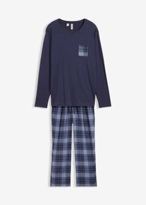 Pyjama mit Flanellhose aus weicher Baumwolle, blau, Größe 52/54 (L), bonprix