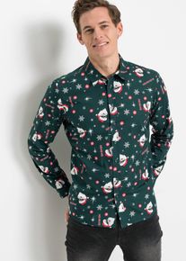 Langarmhemd mit Weihnachts-Druck aus reiner Baumwolle Slim Fit, gr&uuml;n, Gr&ouml;&szlig;e 47/48 (3XL), 100% Baumwolle, bonprix