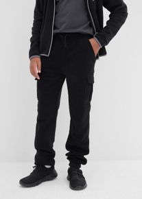 Fleece-Cargohose Regular Fit, schwarz, Größe 140/146, bonprix