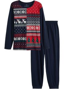 Pyjama aus reiner Baumwolle mit langen Ärmeln, blau, Größe 52/54 (L), mit Baumwolle, bonprix