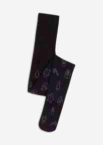 Strumpfhose mit Glitzer-Weihnachtsprint, schwarz, Größe 40/42 (M), bonprix