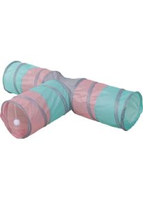 KERBL Pet Triangle Katzentunnel, türkis/rosa/grau, Ø25x80x50cm